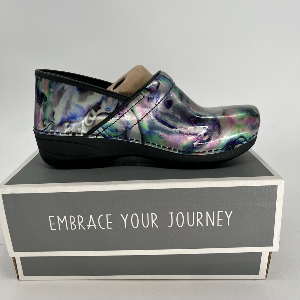 NWT Dansko Iridescent Silver Pearl Women's Clogs multi size